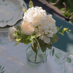 BOUQUET ROMANTIQUE FLEURS BLANCHES 30 CM