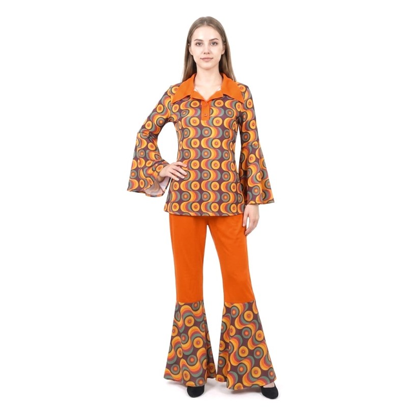 DEGUISEMENT FEMME HIPPIE ORANGE (TUNIQUE, PANTALON) TAILLE S