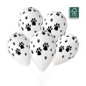 50 BALLONS BIO LATEX BLANCS IMPRIMES PATTES D'ANIMAUX OU DE CHIEN
