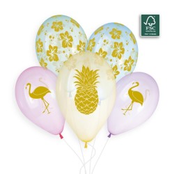 5 BALLONS BIO LATEX FLAMMANT ROSE ET ANANAS 33 CM 