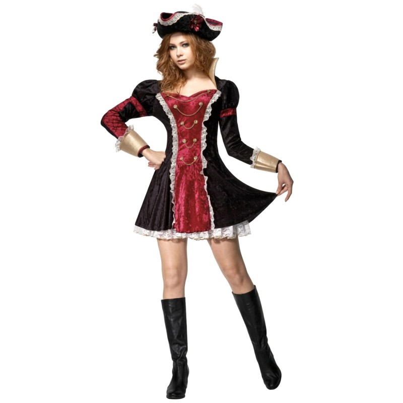 DEGUISEMENT FEMME PIRATE ROUGE ET NOIR TAILLE M 
