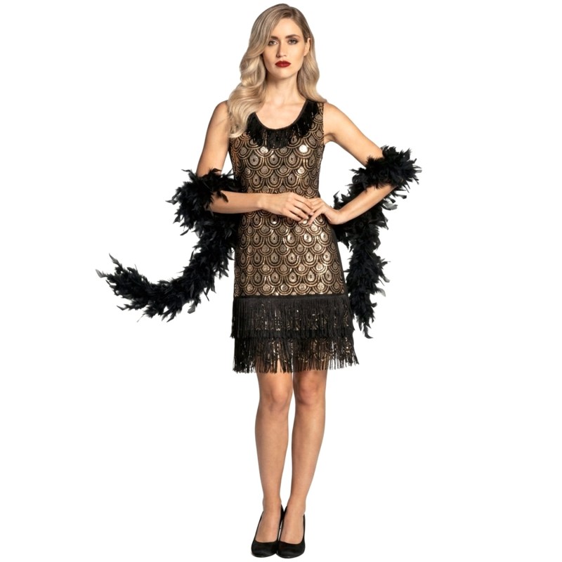 DEGUISEMENT FEMME ROBE CHARLESTONE NOIR ET ARGENT TAILLE M 