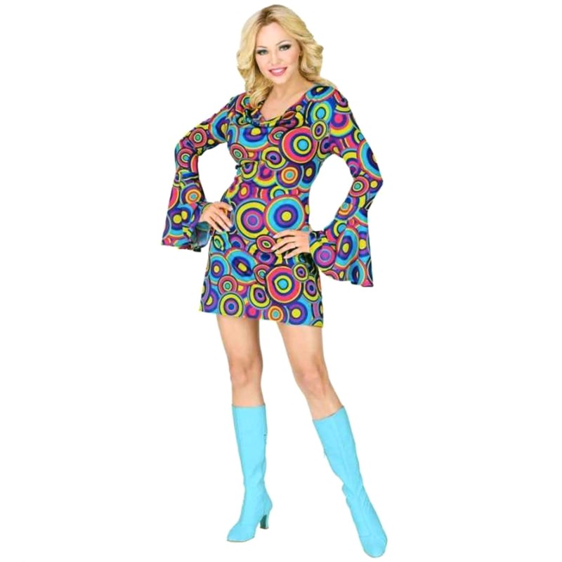DEGUISEMENT FEMME ROBE GROOVY BLEU 70'S TAILLE S