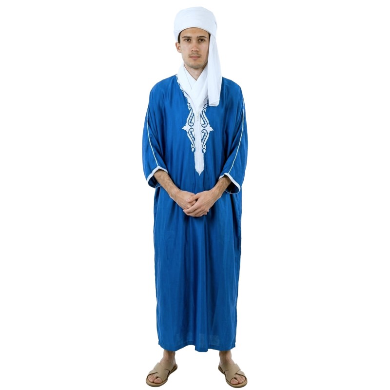 DEGUISEMENT ORIENTAL LUXE TAILLE XL TOGE BLEUE BRODE BLANC