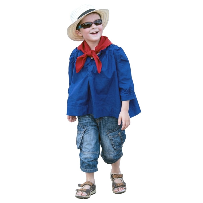 DEGUISEMENT PAYSAN CHEMISE BLEUE + FOULARD ROUGE TAILLE 5-6 ANS