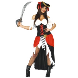 DEGUISEMENT PIRATE FEMME BUCCANEERE ROBE ROUGE ET NOIR TAILLE L
