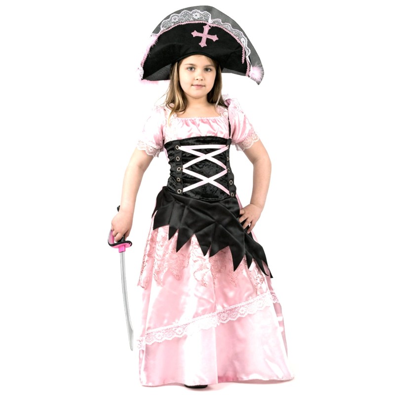 DEGUISEMENT PIRATE LONGUE ROBE ROSE ET NOIRE TAILLE 11-13 ANS