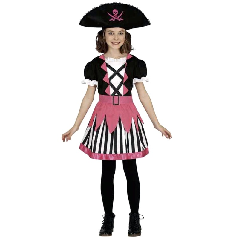 DEGUISEMENT PIRATE ROBE COURTE ROSE NOIRE ET BLANCHE TAILLE 7-9 ANS