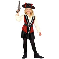 DEGUISEMENT PIRATE ROBE COURTE ROUGE NOIR ET BLANC TETE DE MORT TAILLE 3-4 ANS