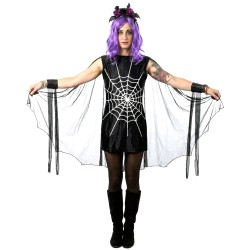 DEGUISEMENT ROBE NOIRE GOTHIQUE TOILE D'ARAIGNEES BLANCHES TAILLE 38