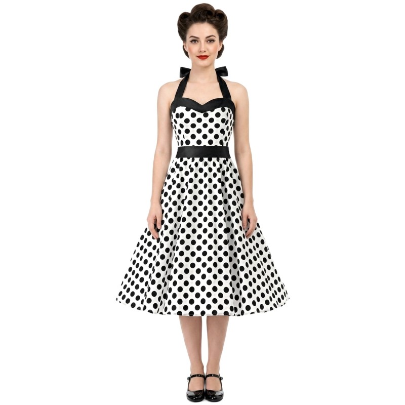 DEGUISEMENT ROBE VICHY BLANCHE A POIS NOIR TAILLE 