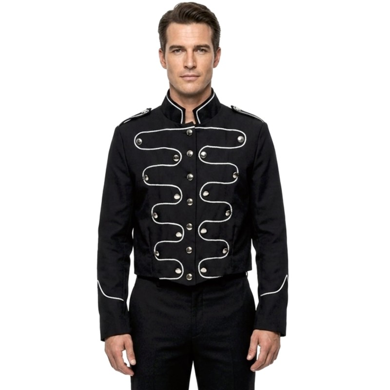 DEGUISEMENT VESTE CIRQUE DOMPTEUR OU STAR 80 NOIR ET ARGENT TAILLE M
