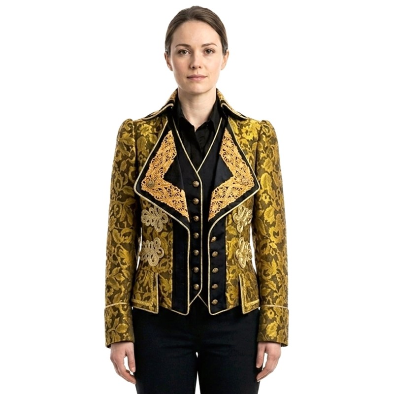DEGUISEMENT VESTE QUEUE DE PIE STEAMPUNK OU RENAISSANCE NOIRE ET OR TAILLE S