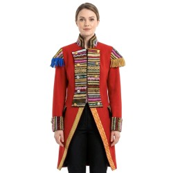 DEGUISEMENT VESTE QUEUE DE PIE STEAMPUNK OU RENAISSANCE ROUGE + DECORS TAILLE 38