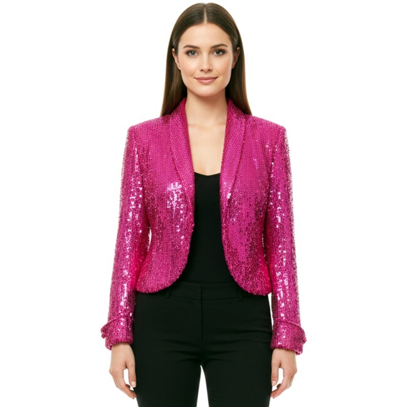 DEGUISEMENT VESTE A SEQUIN ROSE FUSCHIA DISCO FEMME TAILLE 38