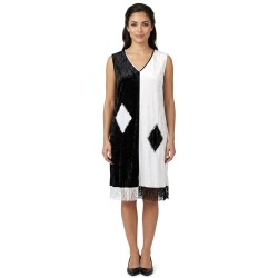 DEGUISEMENT ROBE CHARLESTONE NOIRE ET BLANCHE A LOSANGES TAILLE 44