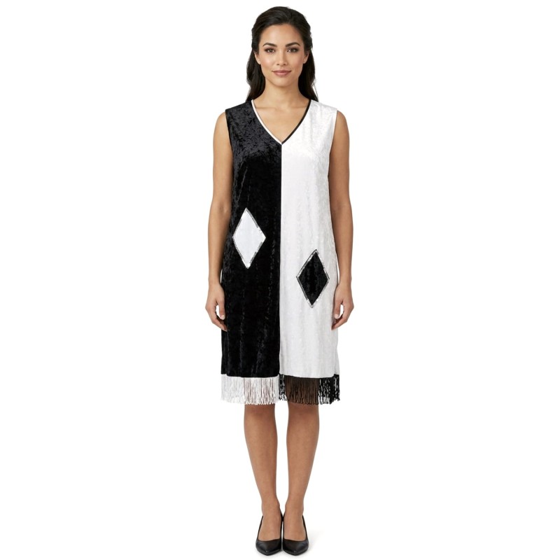DEGUISEMENT ROBE CHARLESTONE NOIRE ET BLANCHE A LOSANGES TAILLE 44