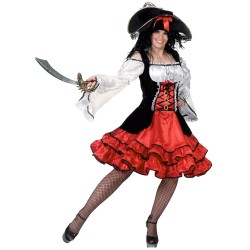 DEGUISEMENT ROBE PIRATE SAILORA ROUGE NOIRE MANCHES LONGUES TAILLE 44/46