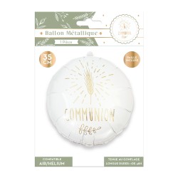 BALLON METALLIQUE COMMUNION BLANC ET OR EPI DE BLE 35 CM