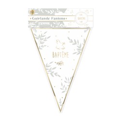 GUIRLANDE 10 FANIONS BAPTEME BLANC ET OR 3 METRES 