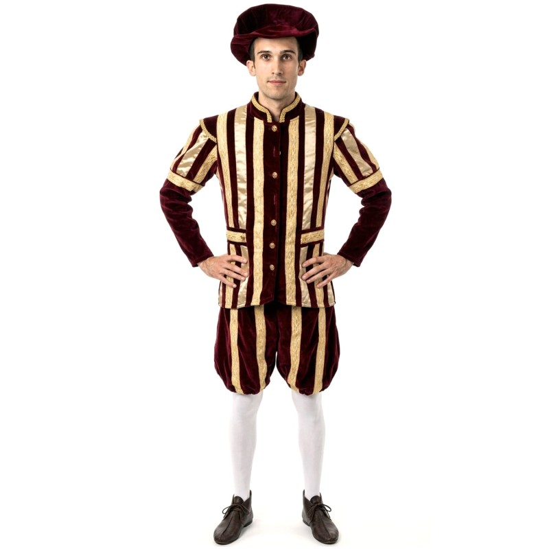 DEGUISEMENT TROUBADOUR LUXE BORDEAUX ET OR TAILLE S