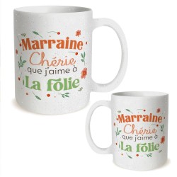 MUG PAILLETTES MARRAINE CHERIE QUE J'AIME A LA FOLIE