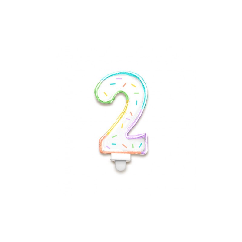BOUGIE CHIFFRE 2 MULTICOLORE PASTEL 8 CM