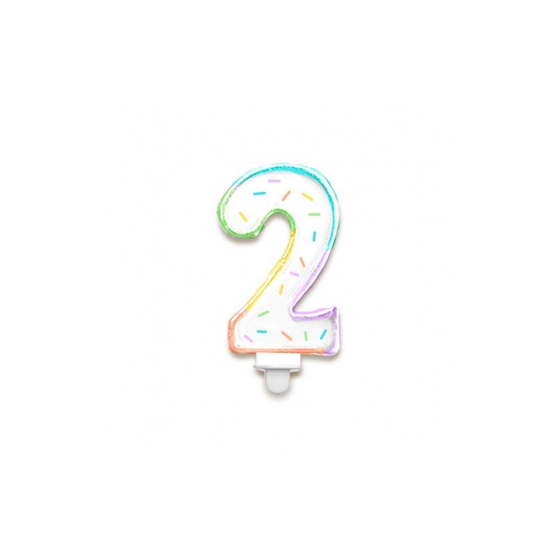 BOUGIE CHIFFRE 2 MULTICOLORE PASTEL 8 CM