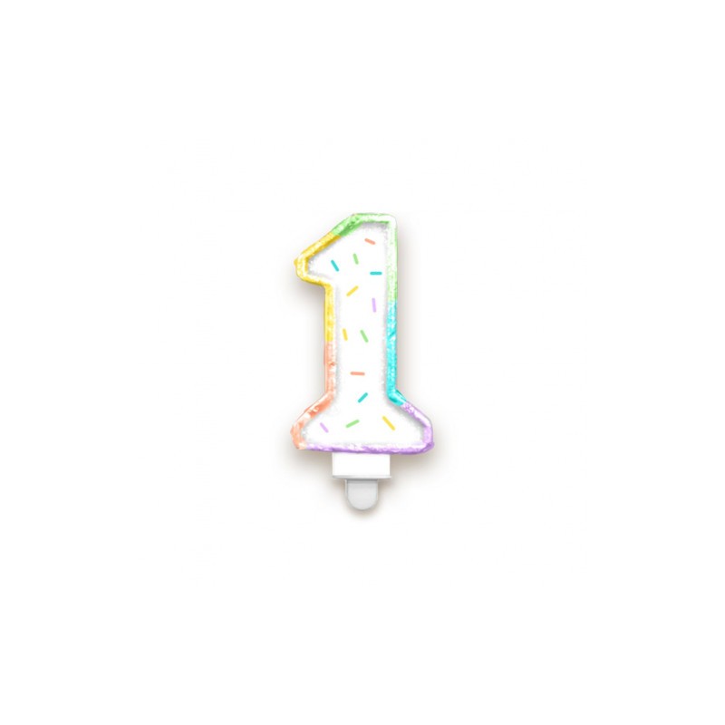 BOUGIE CHIFFRE 1 MULTICOLORE PASTEL 8 CM
