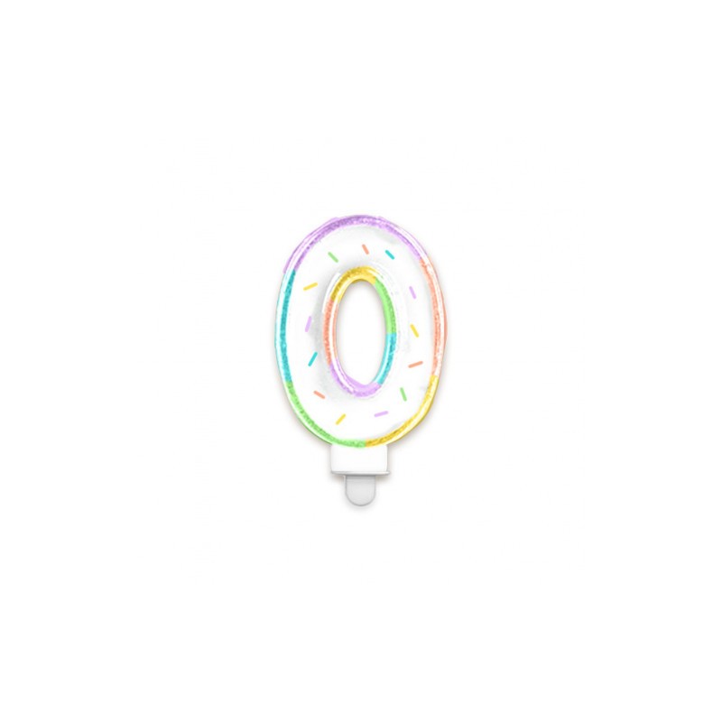 BOUGIE CHIFFRE 0 MULTICOLORE PASTEL 8 CM