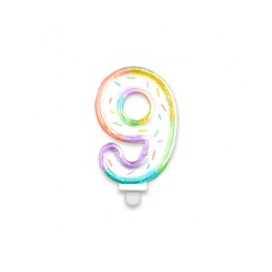 BOUGIE CHIFFRE 9 MULTICOLORE PASTEL 8 CM