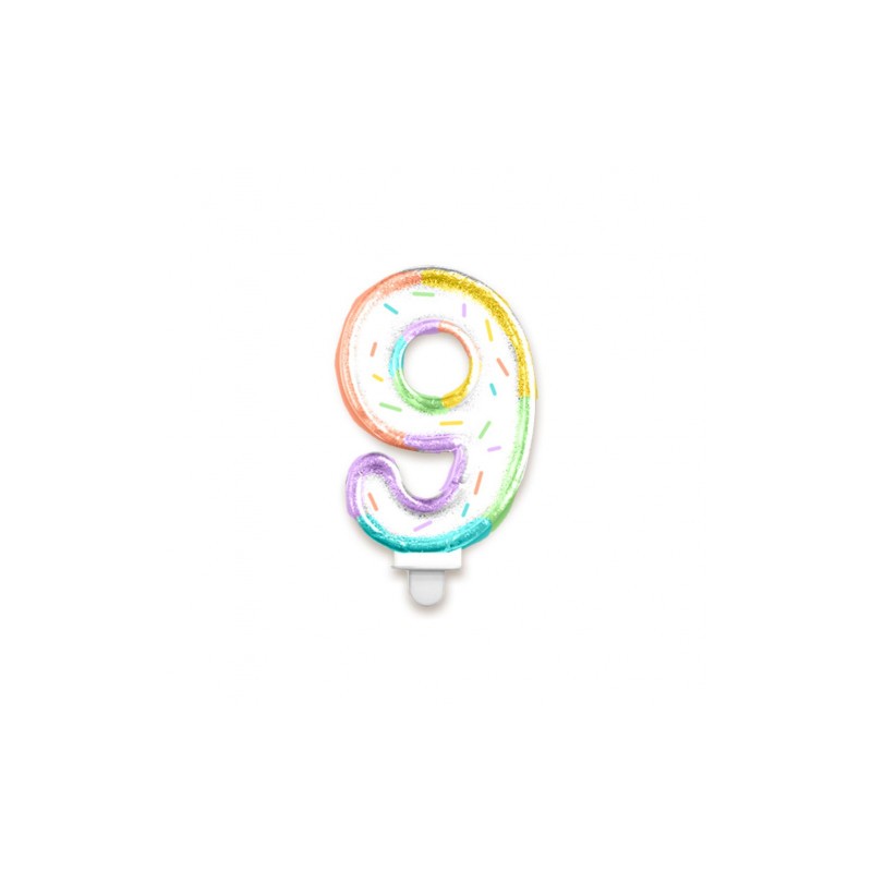 BOUGIE CHIFFRE 9 MULTICOLORE PASTEL 8 CM