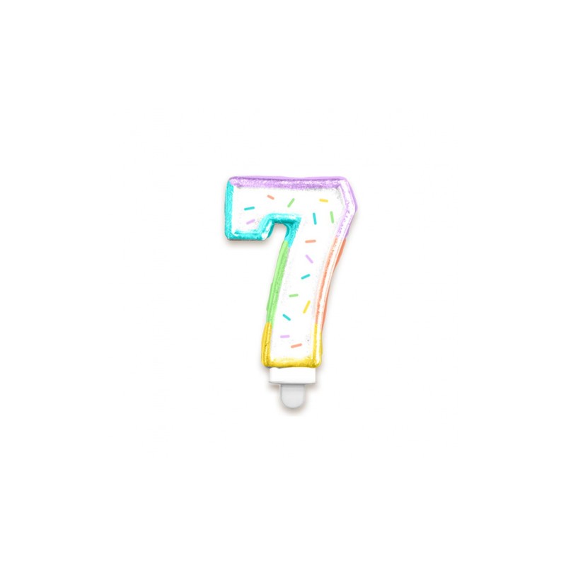 BOUGIE CHIFFRE 7 MULTICOLORE PASTEL 8 CM