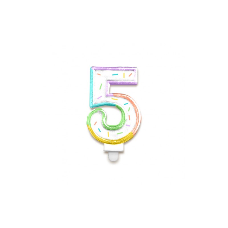 BOUGIE CHIFFRE 5 MULTICOLORE PASTEL 8 CM