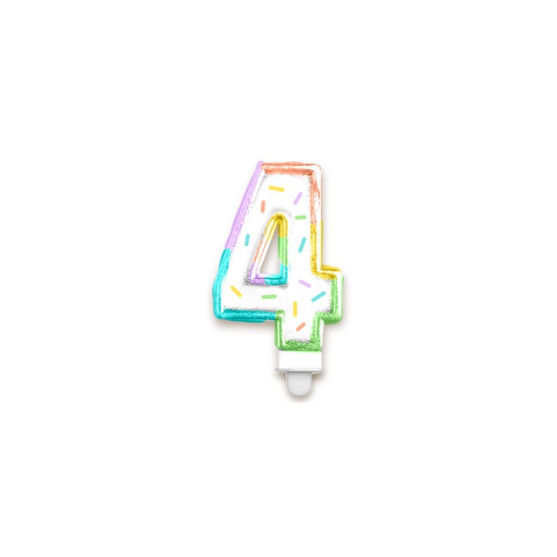 BOUGIE CHIFFRE 4 MULTICOLORE PASTEL 8 CM