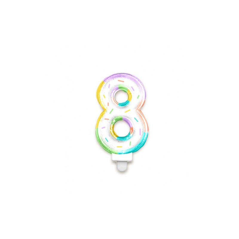 BOUGIE CHIFFRE 8 MULTICOLORE PASTEL 8 CM