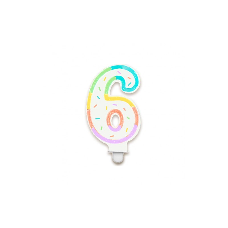 BOUGIE CHIFFRE 6 MULTICOLORE PASTEL 8 CM
