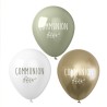 8 BALLONS LATEX COMMUNION 30 CM OR VERT EUCALYPTUS ET BLANC
