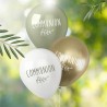 8 BALLONS LATEX COMMUNION 30 CM OR VERT EUCALYPTUS ET BLANC