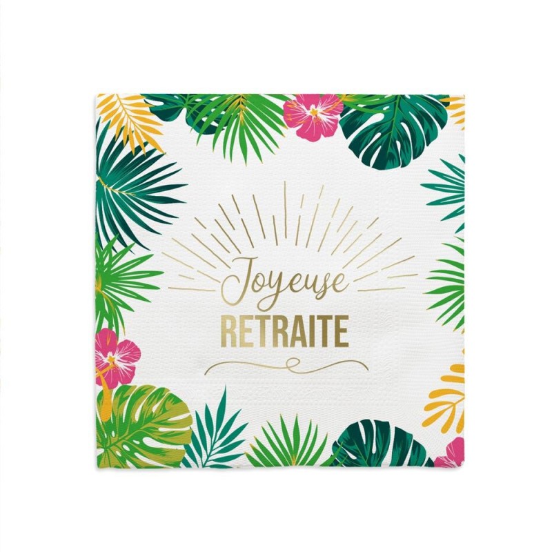 10 SERVIETTES JOYEUSE RETRAITE 33 X 33 CM MOTIFS FLEURS ET FEUILLES TROPICALES