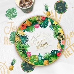 10 SERVIETTES JOYEUSE RETRAITE 33 X 33 CM MOTIFS FLEURS ET FEUILLES TROPICALES