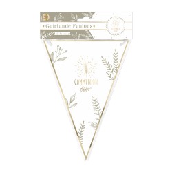GUIRLANDE 10 FANIONS COMMUNIONAC BLANC ET OR 3 METRES 