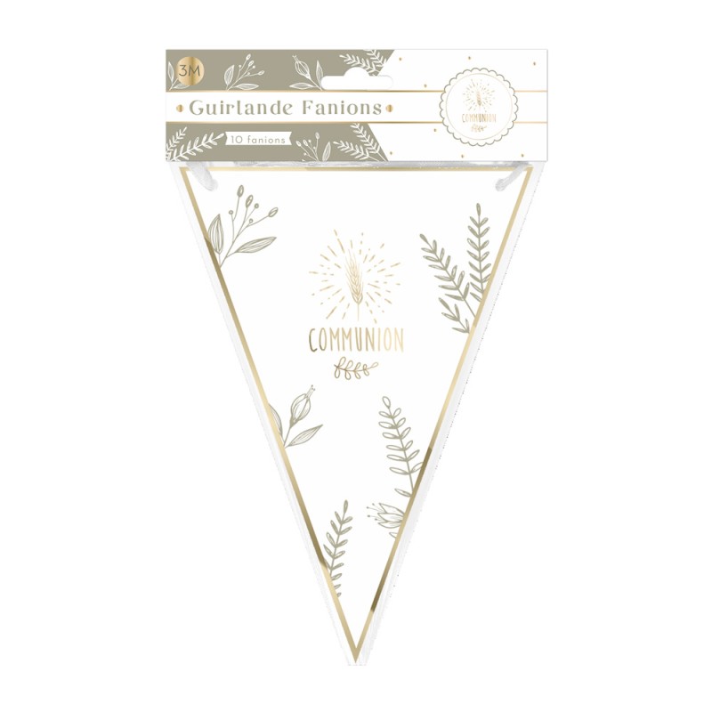 GUIRLANDE 10 FANIONS COMMUNIONAC BLANC ET OR 3 METRES 
