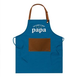 TABLIER DE CUISINE BLEU LE CHEF C'EST PAPA