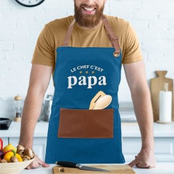 TABLIER DE CUISINE BLEU LE CHEF C'EST PAPA