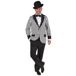 DEGUISEMENT ALL CAPONE OU BETTLE JUICE VESTE RAYURES NOIRES ET BLANCHES TAILLE L