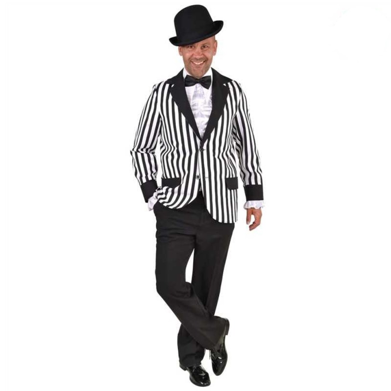 DEGUISEMENT ALL CAPONE OU BETTLE JUICE VESTE RAYURES NOIRES ET BLANCHES TAILLE L