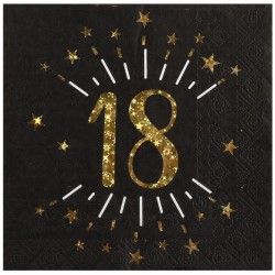 10 SERVIETTES ETINCELANT METAL OR 18 ANS NOIR 33 X 33 CM