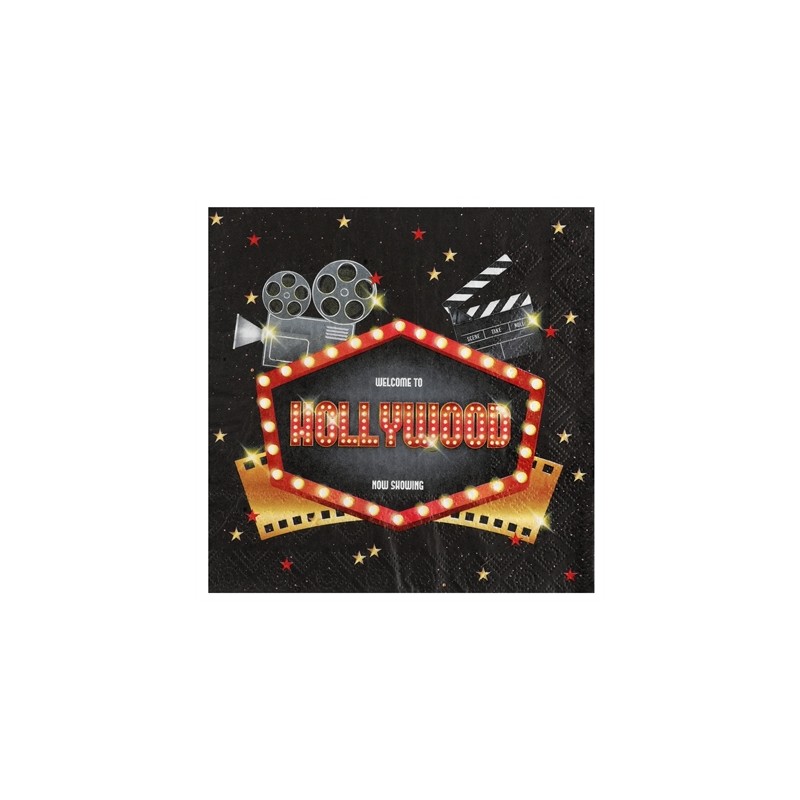 20 SERVIETTES PAPIER WELCOME TO HOLLYWOOD 33 X 33 CM