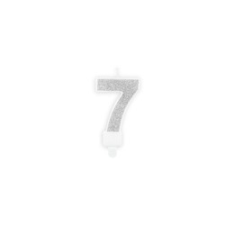 BOUGIE CHIFFRE 7 PAILLETTE ARGENT 7 CM